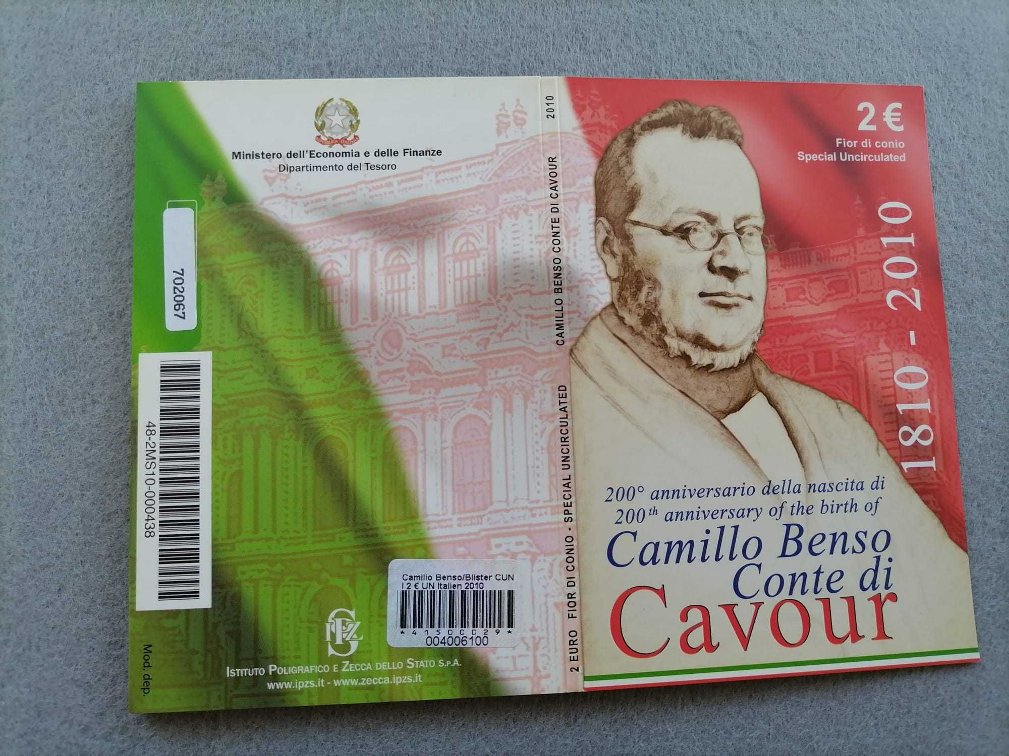 Moeda 2 euros, 200 Aniversário do Nascimento de Camillo Cavour
