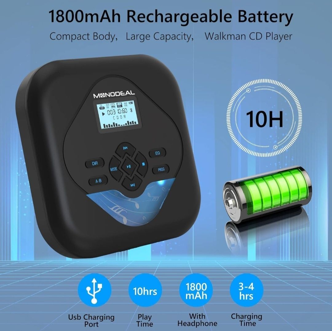 MONODEAL Odtwarzacz CD przenośny Bluetooth MP3