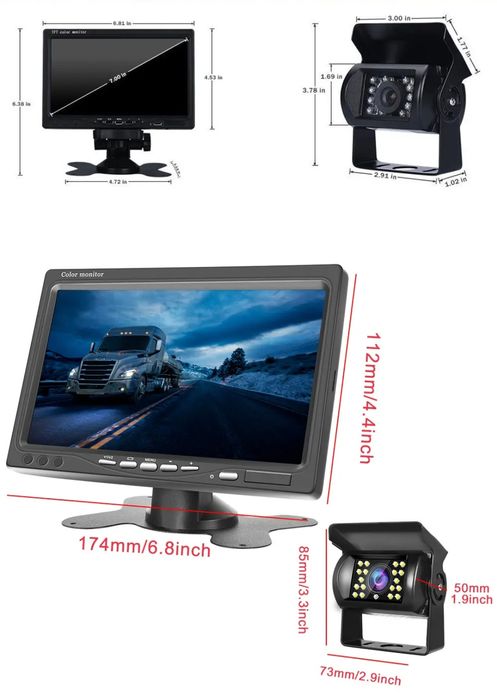 Kit 2 Câmeras Marcha Atrás + Monitor 7" para camiões autocaravana NOVO