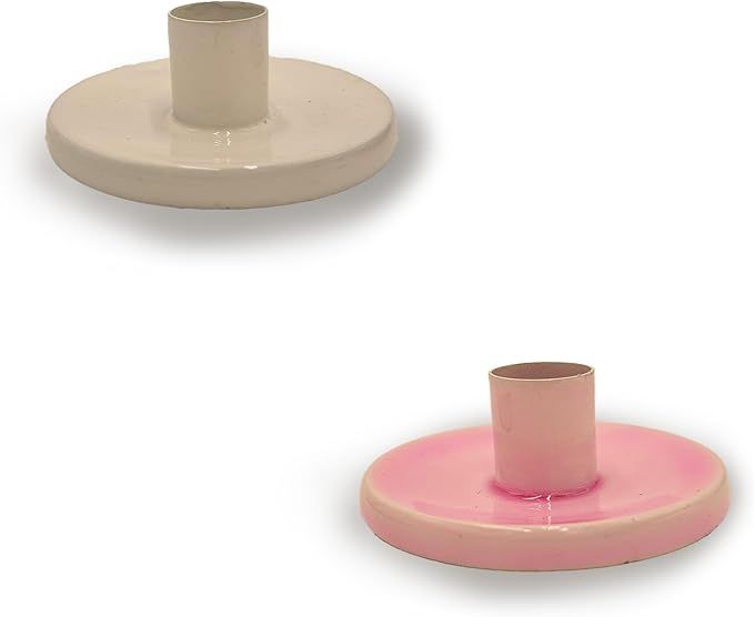 Świecznik metalowy your castle w zestawie 2 szt. biało-różowy