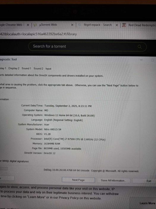 Acer Nitro RTX 2060 / RAM 16 GB / i7 9750H