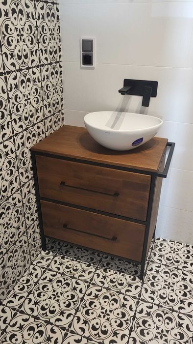 Szafka Łazienkowa Umywalkę Dąb - 60x45x80cm Loft Komoda Drewno dębowe