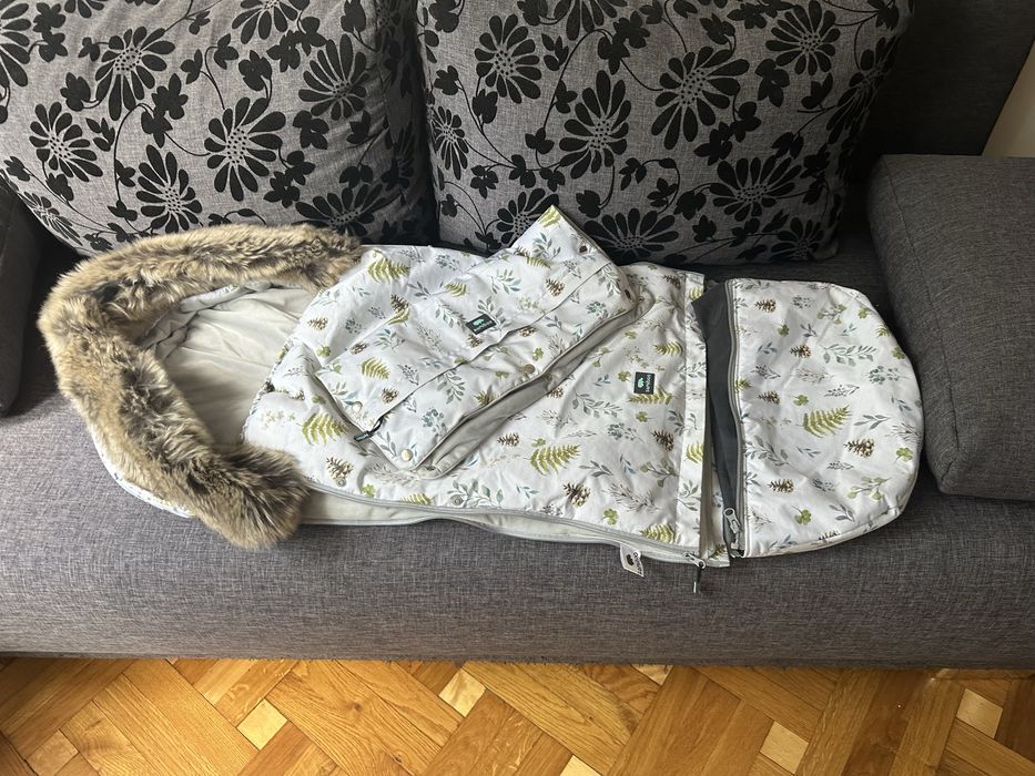 Zestaw Śpiworek +mufka SUPERB Eskimo Leśny Srebrny Samiboo.