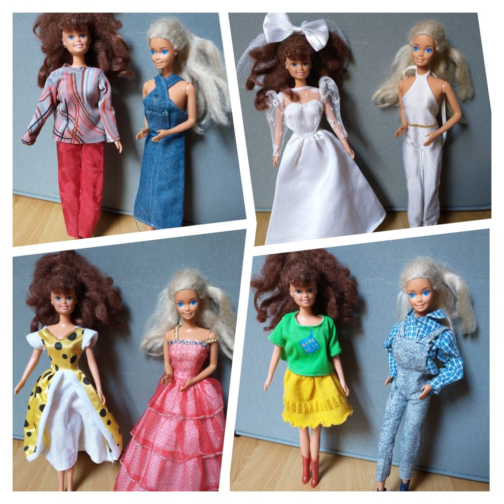 Lalka Barbie vintage z zestawem ubrań brunetka i blondynka handmade