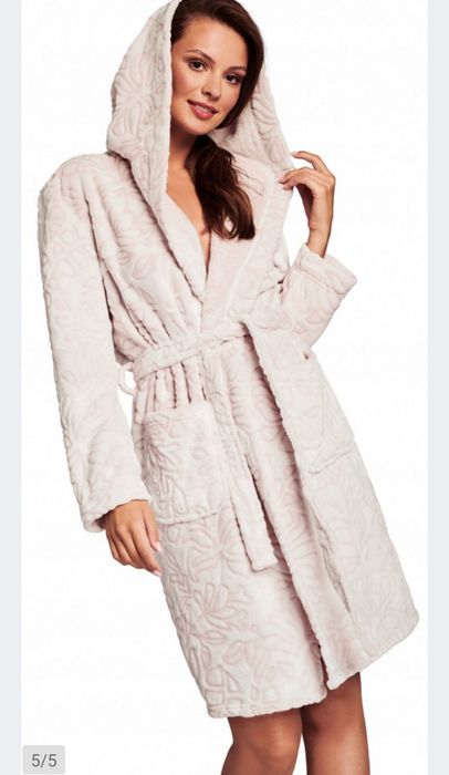 Szlafrok różowy ciepły z kapturem esotiq Ewa Minge