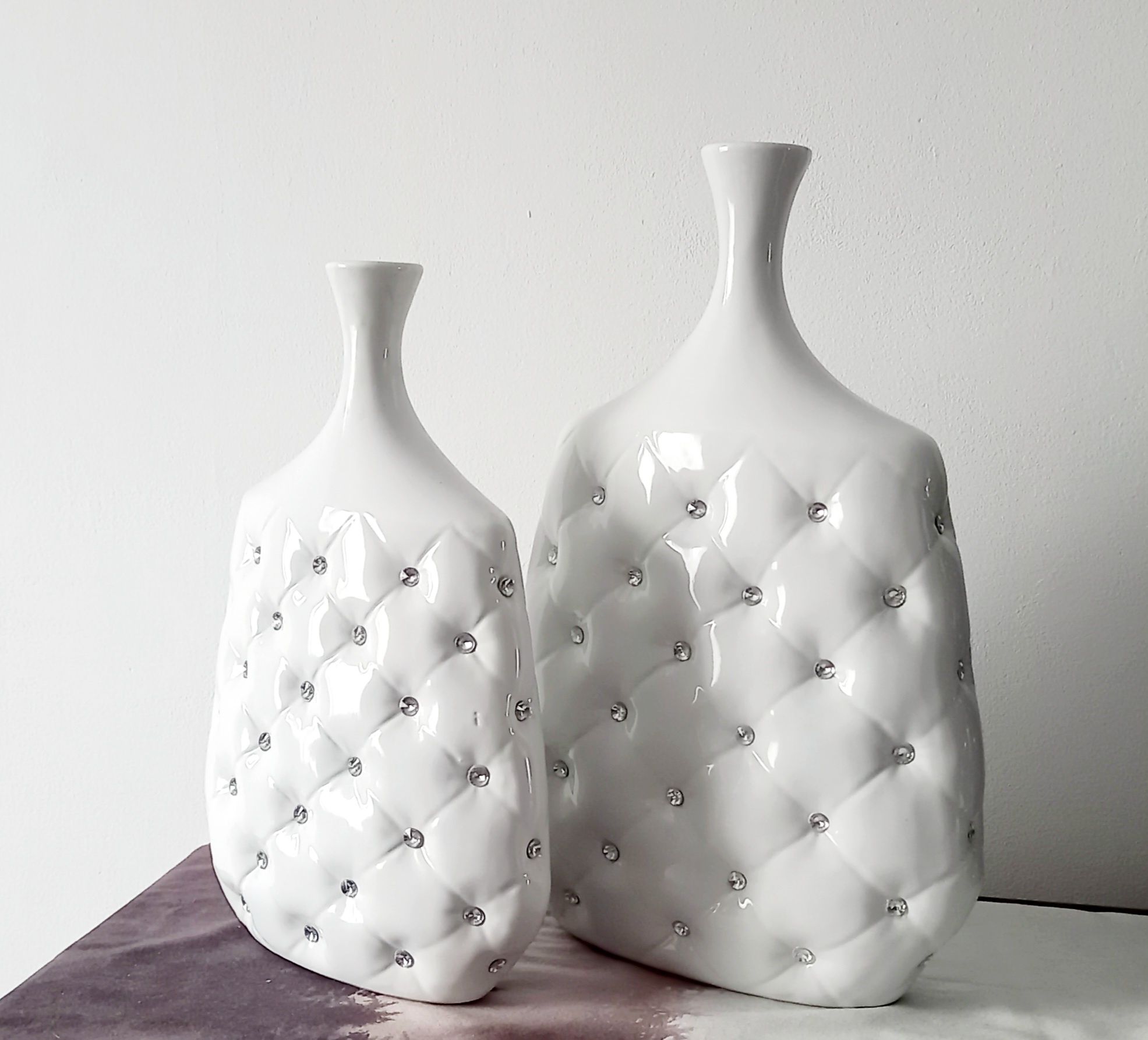 Zestaw dwóch wazonów Glamour Ceramiczny wazon z kryształkami