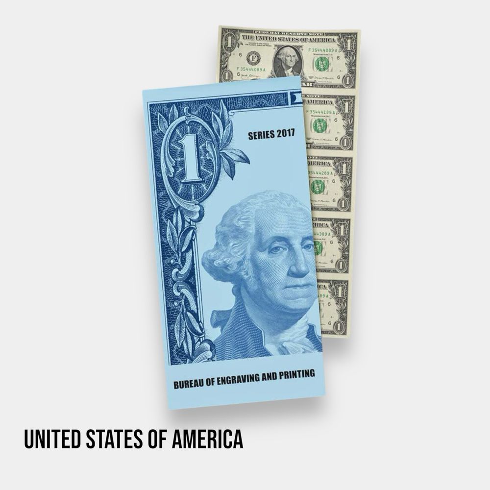 Нерозрізаний лист банкнот 2017 США 1 долар 50шт