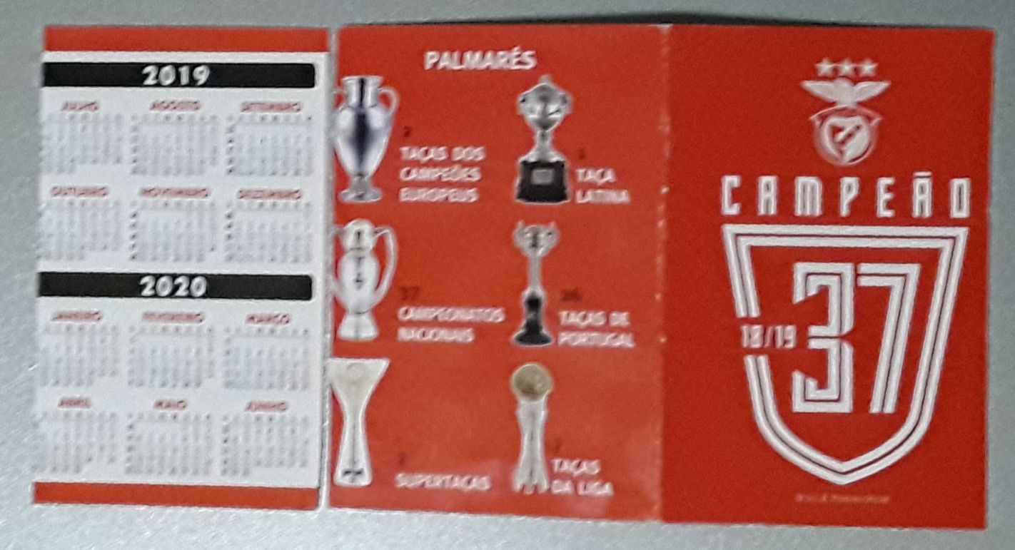 Calendário de bolso Liga 2019 ~ 2020 S L Benfica