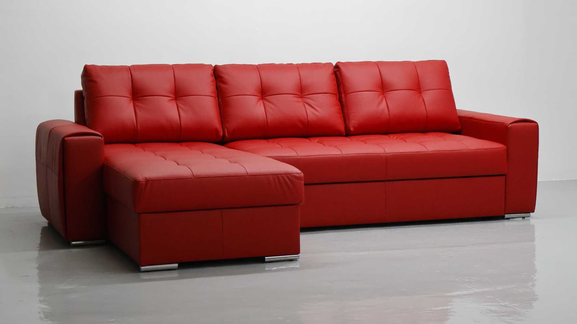 czerwona SKÓRA NATURALNA NAROŻNIK z narożnik spanie pojemnik 6038 sofa