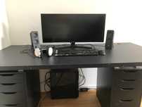 Biurko Ikea Alex++PC i512400f/GTX 1070+monitor 21:9+sprzęt