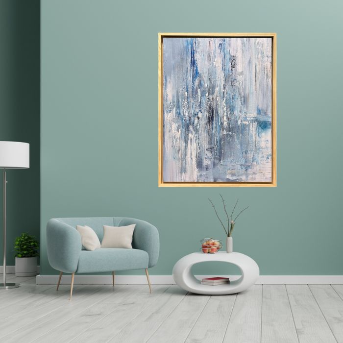 Obraz na płótnie niebieski w ramie abstrakcja ręcznie malowany