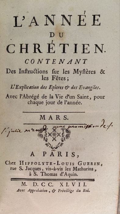 Антикварний дванадцятітомник 1747 L’Année du Chrétien