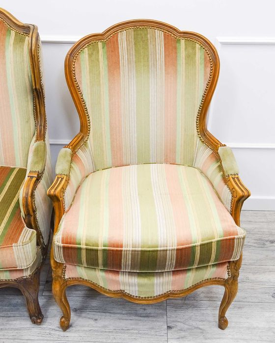 Tapicerowane Fotele Bukowe KOMPLET Fotel Ludwik plusz poduszki PARA