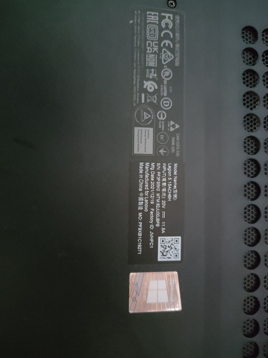 Lenovo Legion 5 15ACH6H –  512 gb SSD+1T SSD