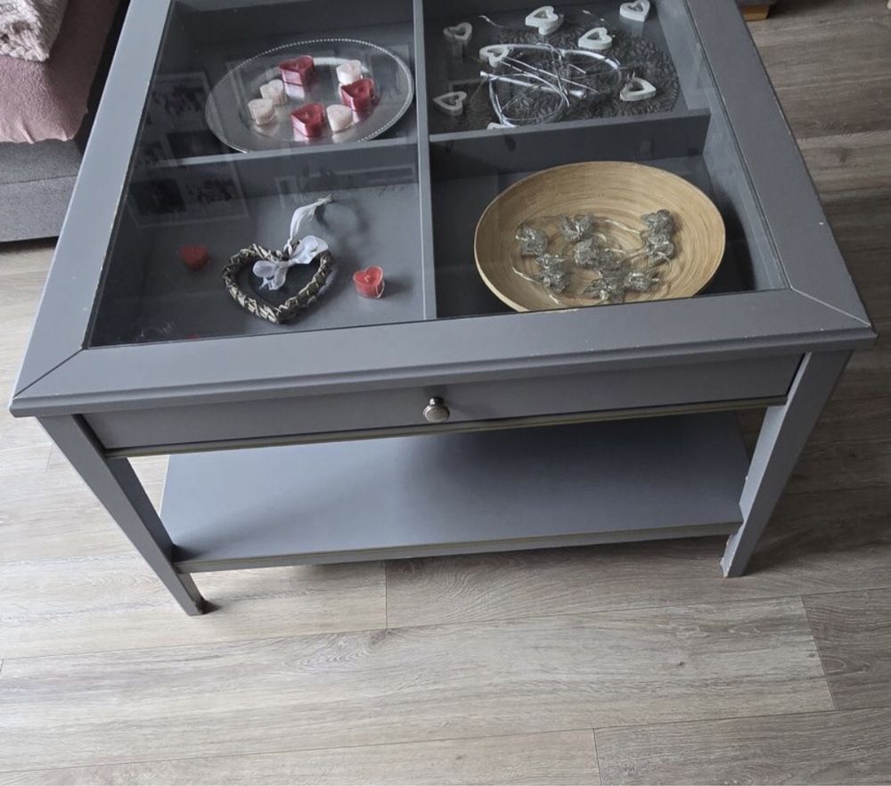 Stolik kawowy 93x93 Ikea szuflada ze szklem