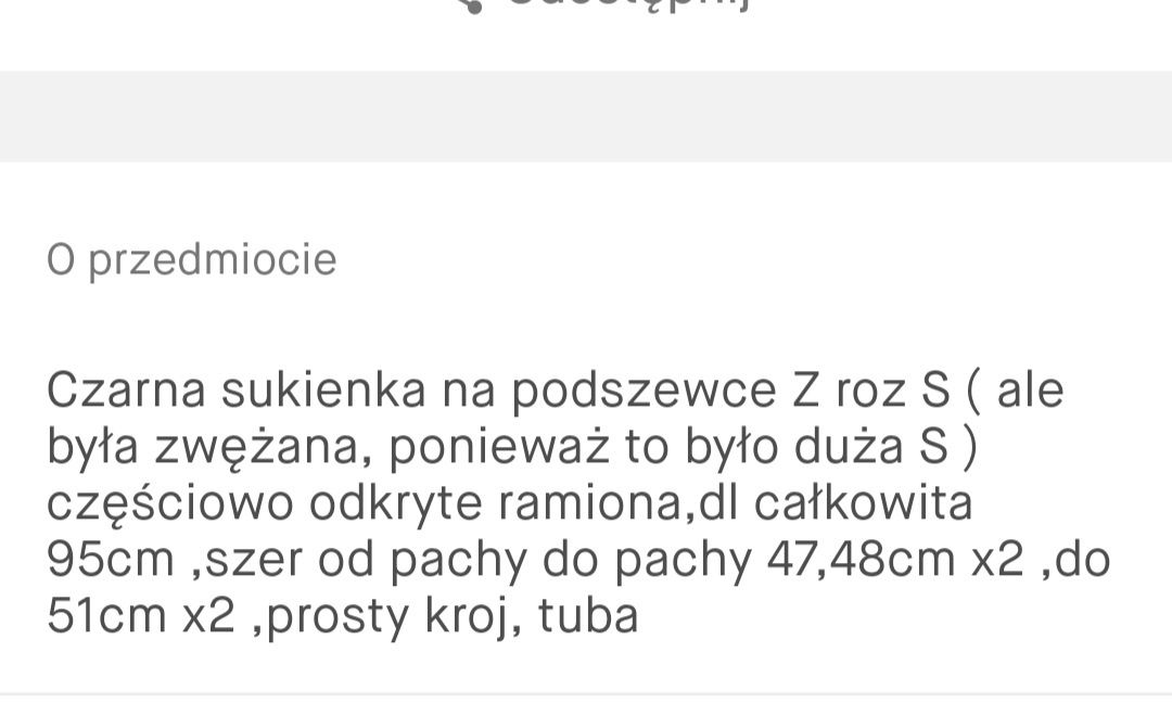 Czarna sukienka S odkryte ramiona stójka ozdobna ,kryształki