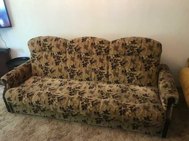 Komplet wypoczynkowy retro sofa, 2 fotele, 2 pufy, jak nowy, OKAZJA!