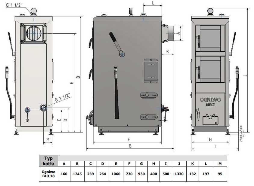 Piec stalowy na brykiet i drewno Ogniwo Bio 18 kW