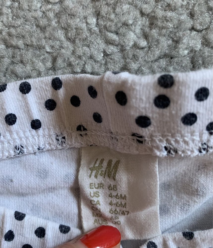 Komplet dziewczęcy, niebieska bluzeczka i legginsy w kropeczki, h&m 68