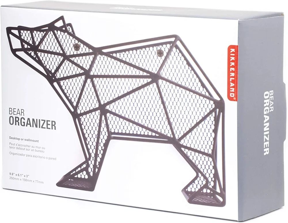 Kikkerland Niedźwiedź ścienny organizer na listy, metal, czarny, 25 x