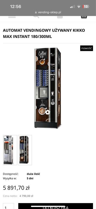 Automat kawowy Necta Kikko Max instant+czytnik kart i wrzutnik