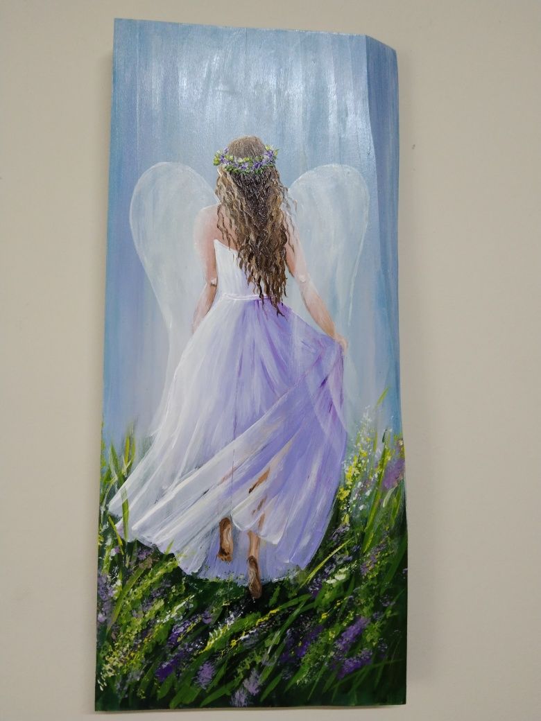 Obraz malowany na drewnie Anioł komunia prezent