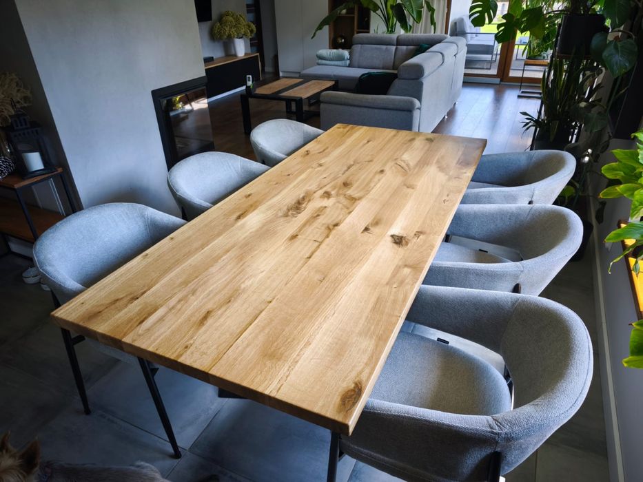 Stół dębowy – rozkładany do jadalni nowoczesny stalowe nogi loft