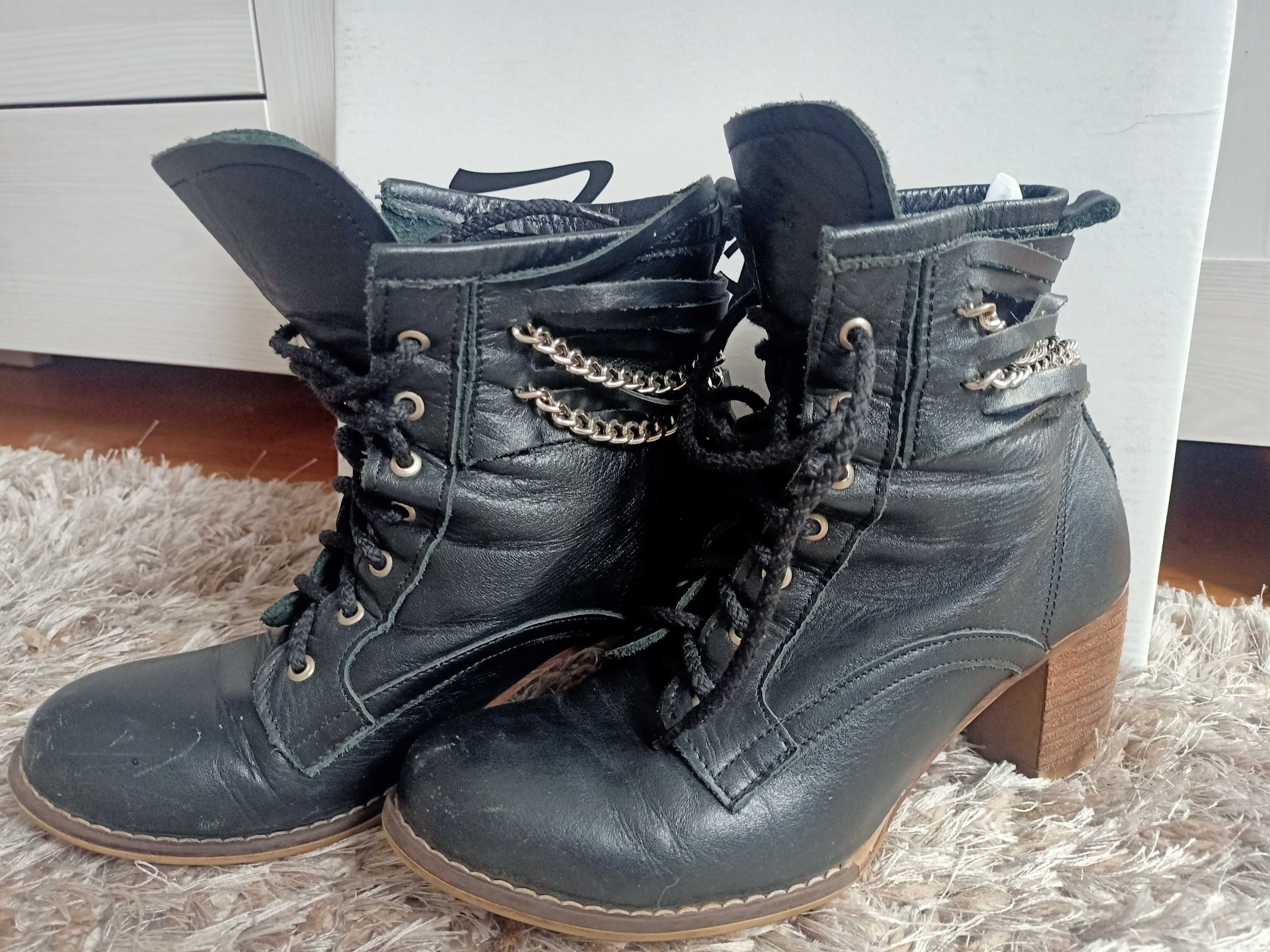 Czarne botki zapato skórzane rozmiar 36