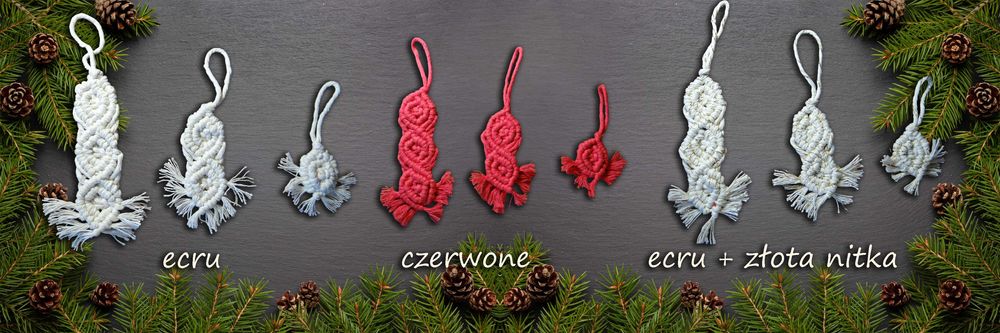 Zawieszka na choinkę ze sznurka, makrama, BOHO 3 szt