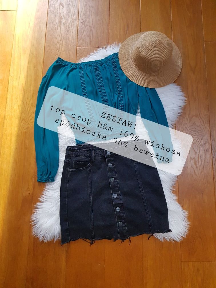 Zestaw komplet top crop spódniczka jeans czarna S