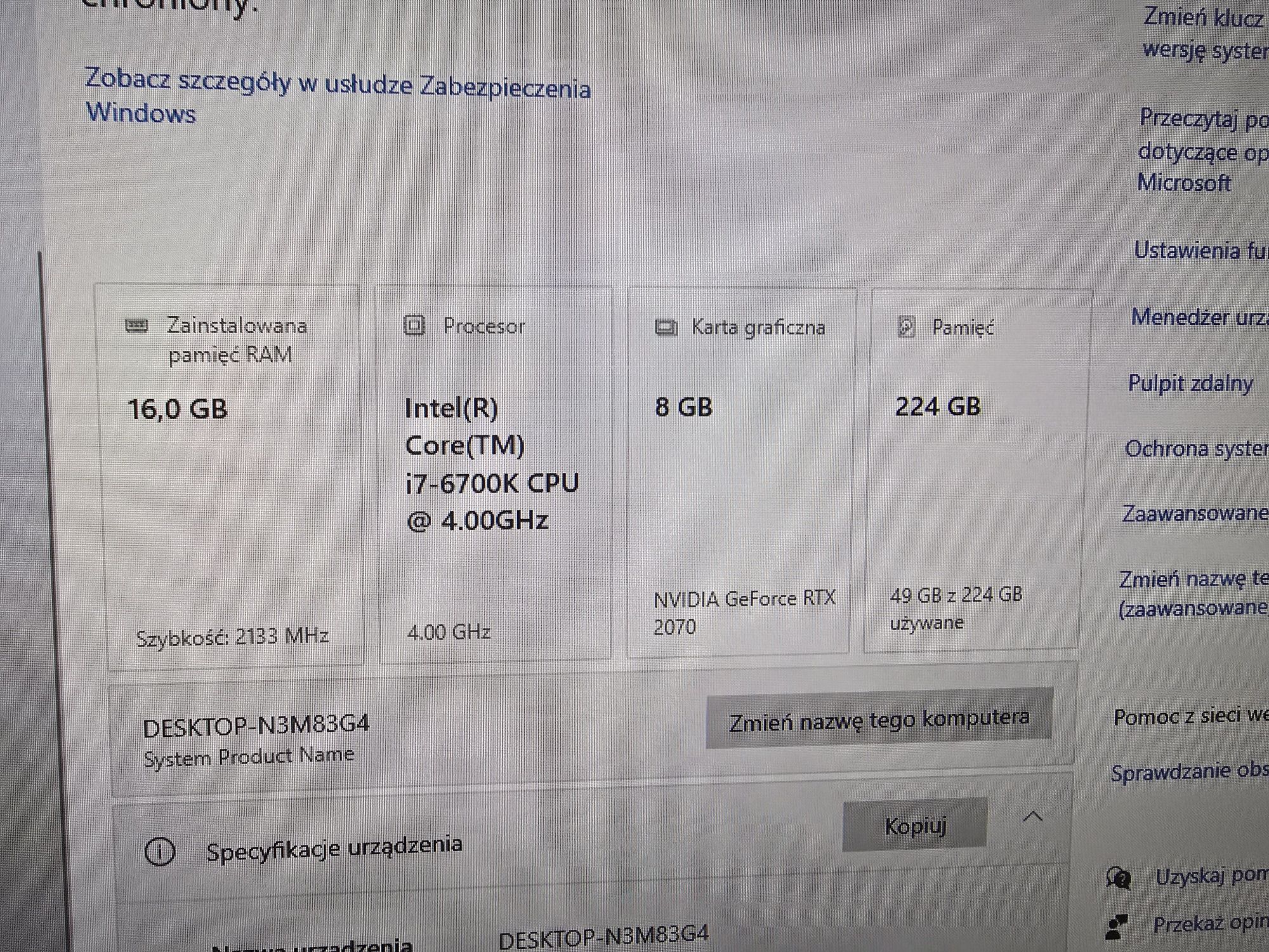 Komputer i7‑6700K | RTX 2070 | 16 GB RAM | SSD + HDD | Windows 10 Pro