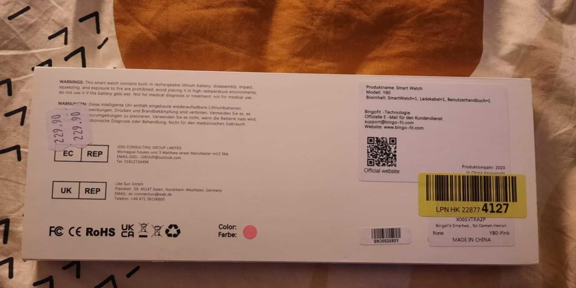 Smartwatch Y80 różowy