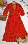 Czerwona sukienka maxi kopertowa w kwiaty boho Glamorous 38 M