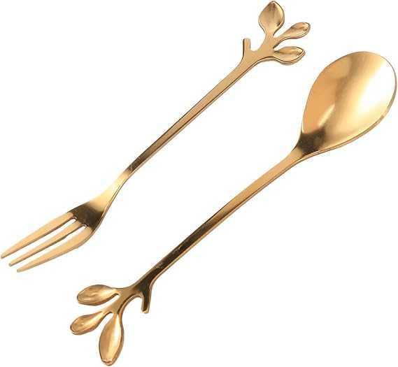 Zastaw łyżka i widelec- złoty liść 16 sztuk (8 łyżek 8 widelców)