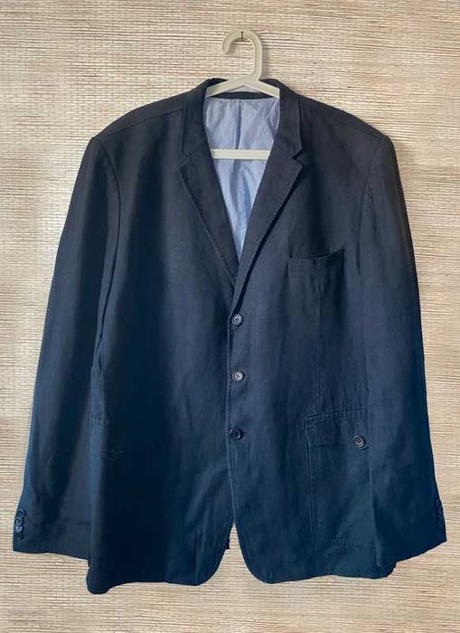 Męska granatowa marynarka 100% len bawełna Sand L/XL 56 40/42