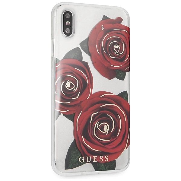 Etui Guess Flower Desire Red Roses na iPhone Xs Max - przezroczyste