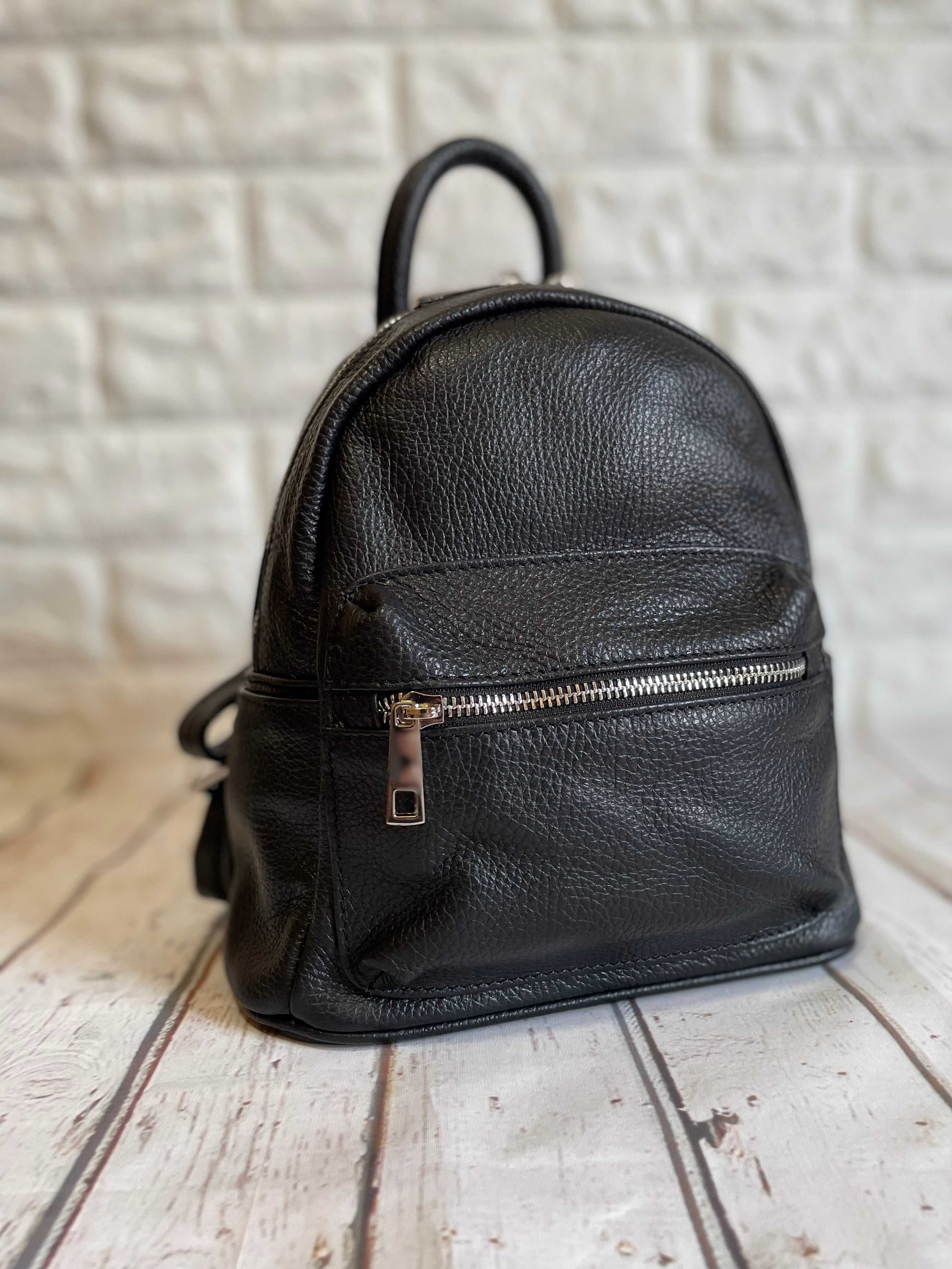 Рюкзак жіночий з натуральної шкіри чорний італія  рюкзак кожаный