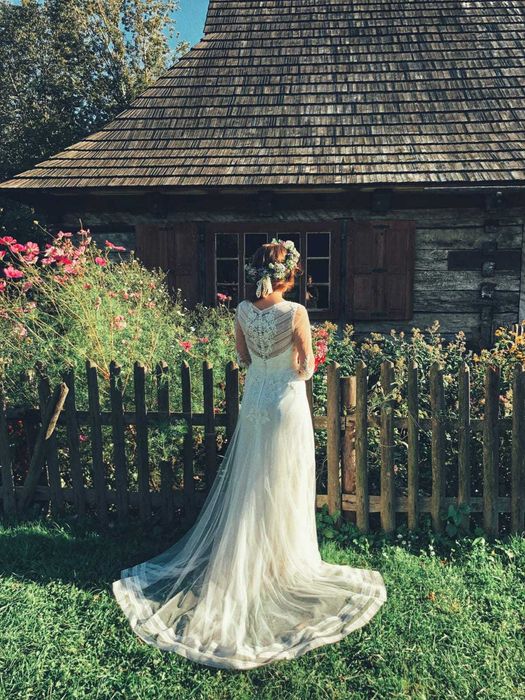 Sukienka ślubna Lilian West S ivory ślub J Alexander S/M boho 36 38