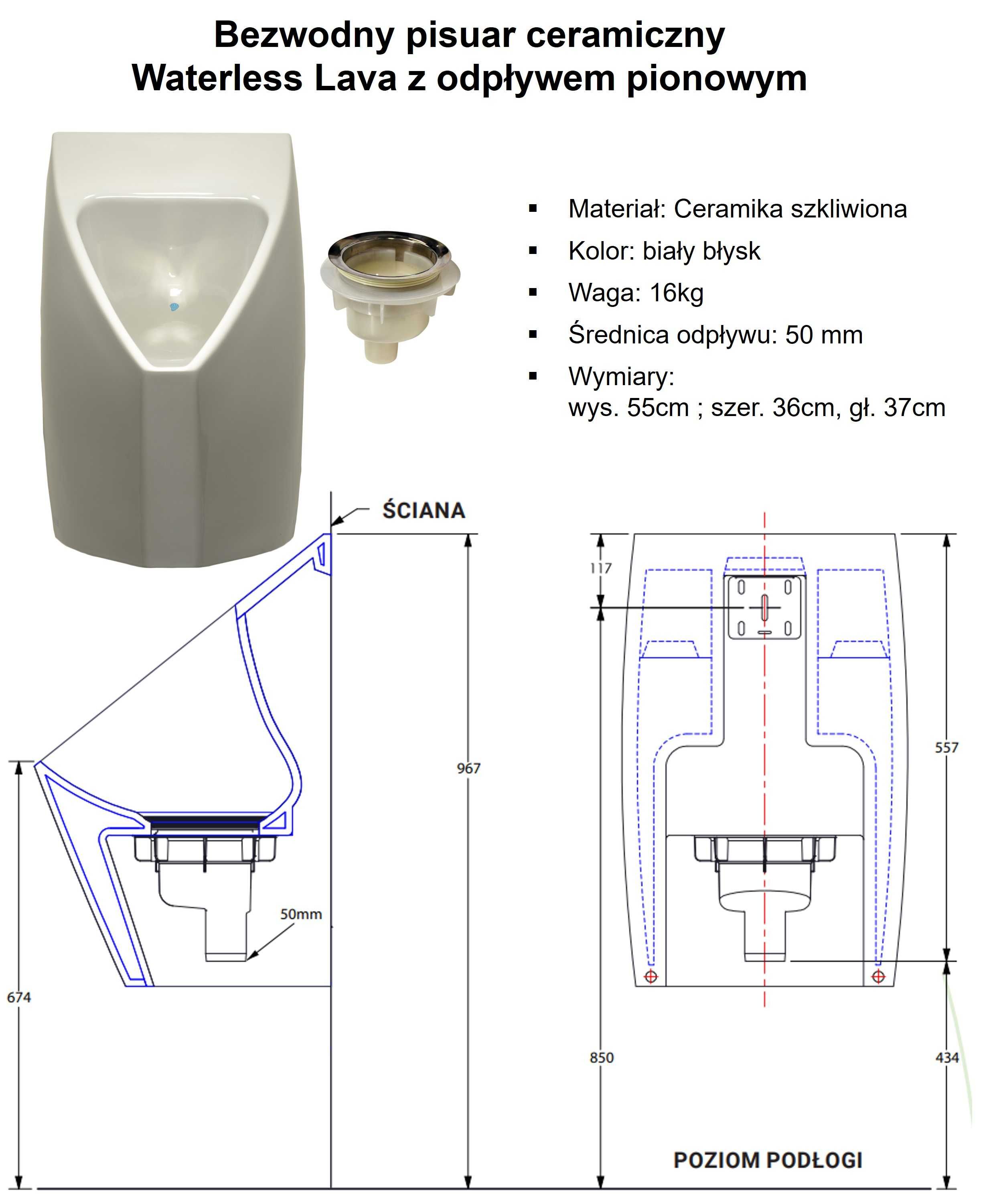 Pisuar bezwodny ceramiczny Waterless Lava