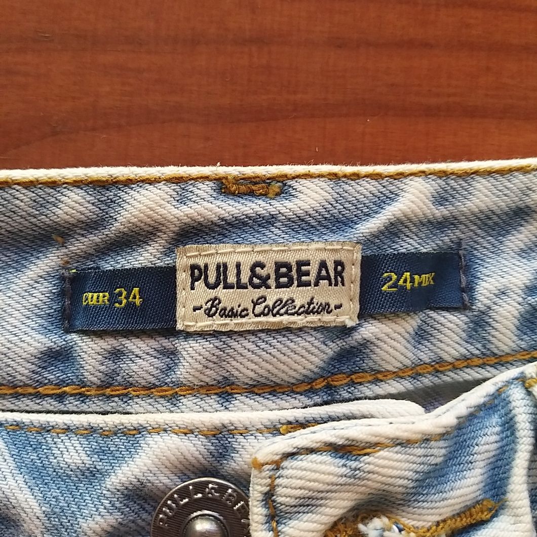Calções de cintura subida c/lavagem e rasgões (tamanho 34) - Pull&Bear
