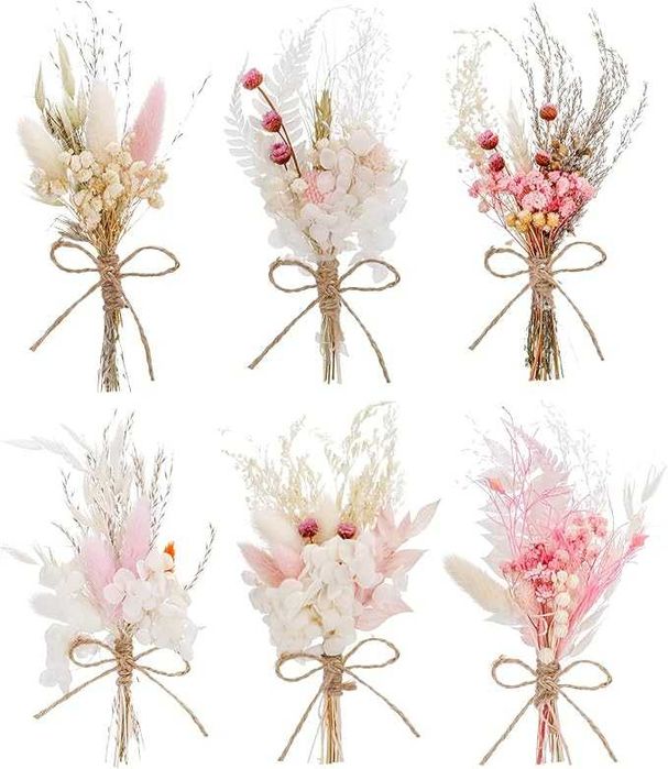 Zestaw 6 bukietów 6 mini suszonych kwiatów gipsophila do dekoracji DIY