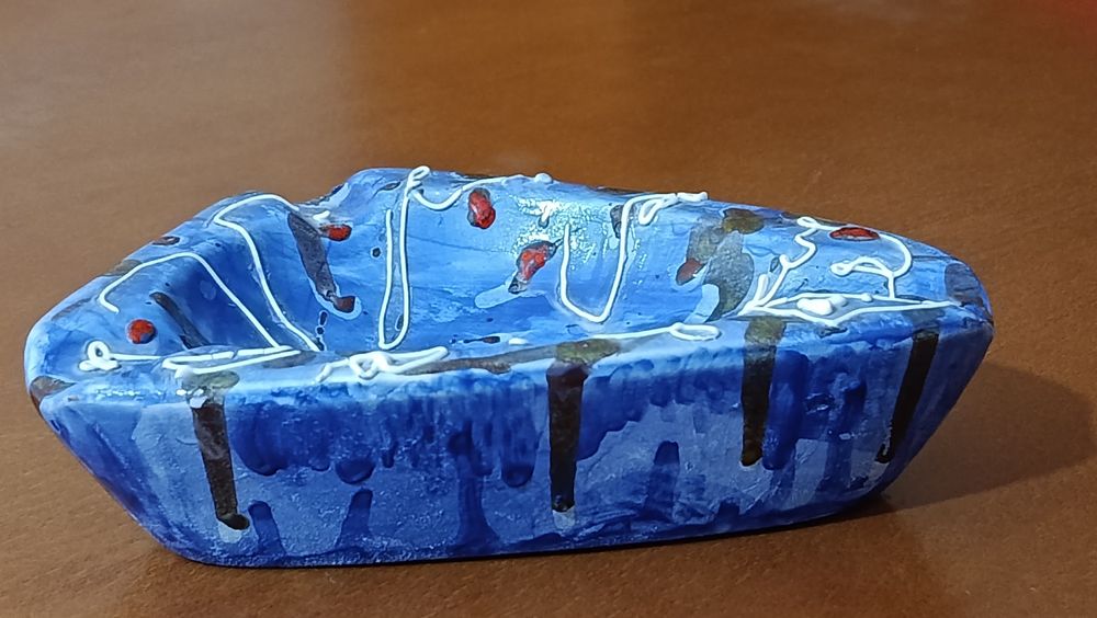 Cinzeiro Azul Pintado Mão