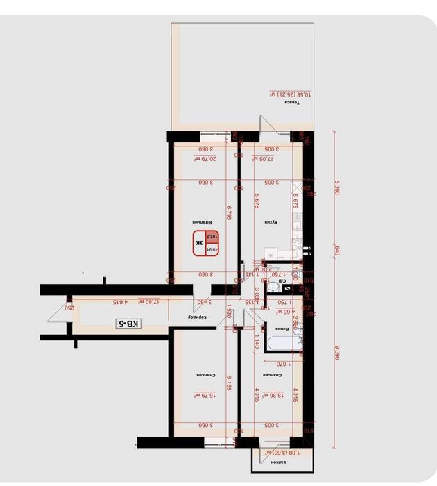 Останні квартири з терасою| 2х кімнатна |