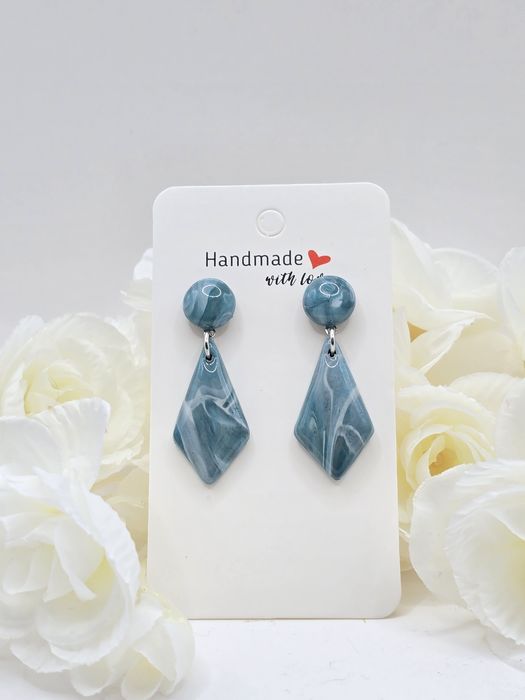 Kolczyki ręcznie robione błękitny marmurek, żywica epoksydowa