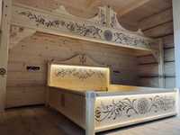 Łóżko drewniane Góralskie rzeźbione meble góralskie lite drewno