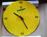 Piękny zegar ścienny Schweppes żółty duży z pleksiglas okrągły
