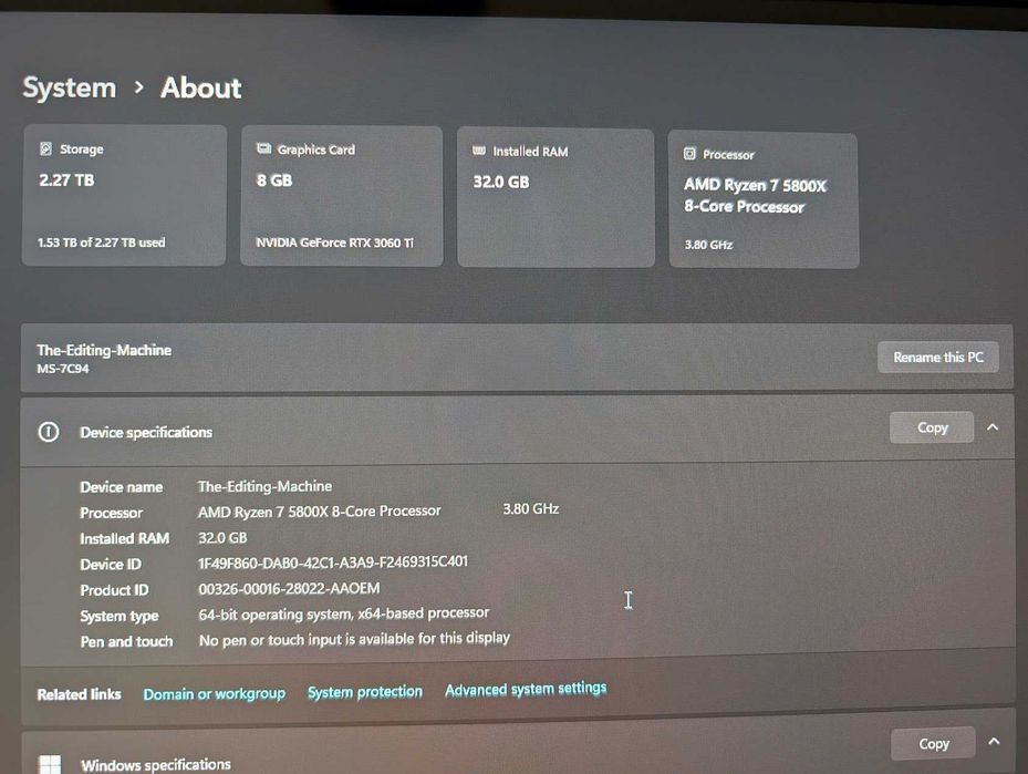 Torre Gamer/ Workstation – Ryzen 7 5800X, RTX 3060 Ti, 32GB RAM, 2,5TB