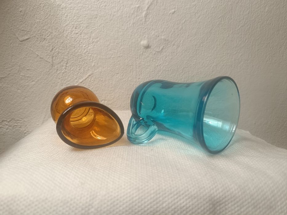 2 sztuki cudny mini wazon, wazonik szklany, szkło, Miodowy i Turkusowy