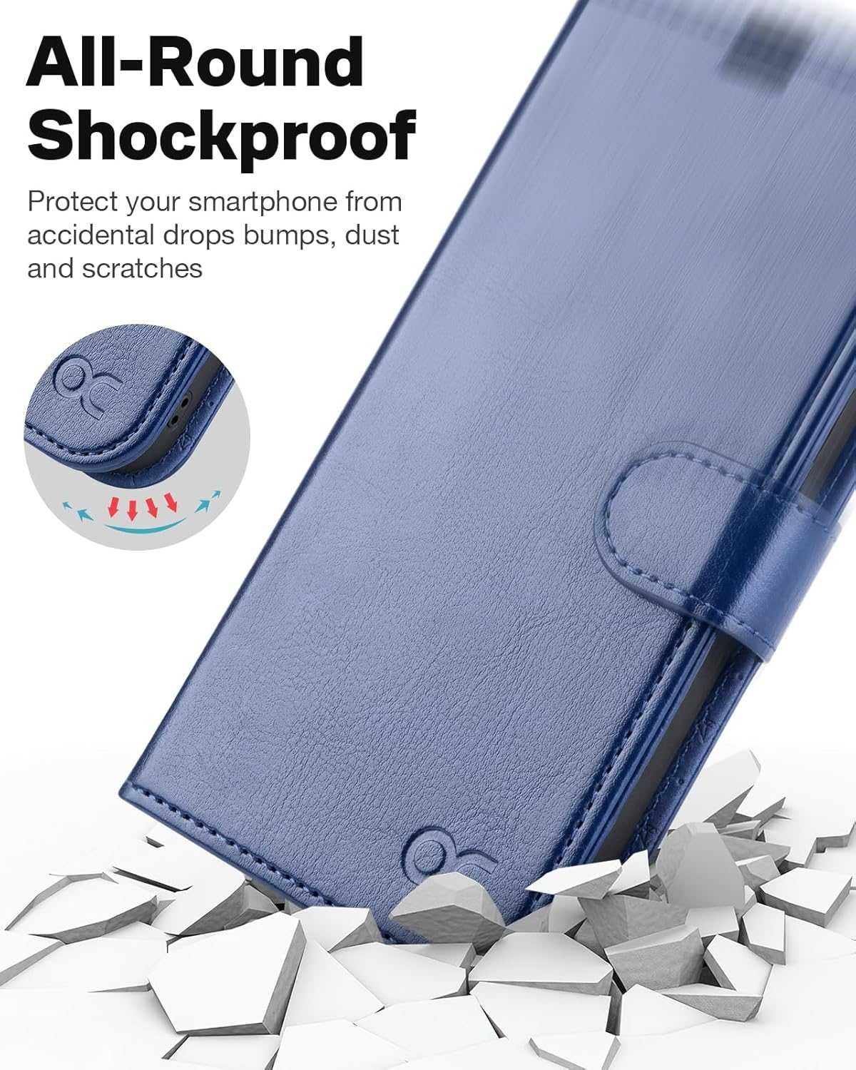 Ocase etui skórzane iPhone 15 Pro stojak magsafe granatowe portfel 2w1