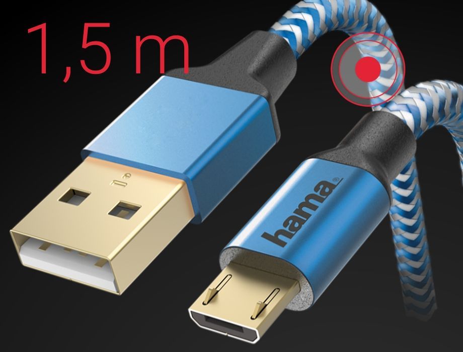 Hama Kabel ładujący "Reflected" micro USB, 1,5 m, niebieski OUTLET